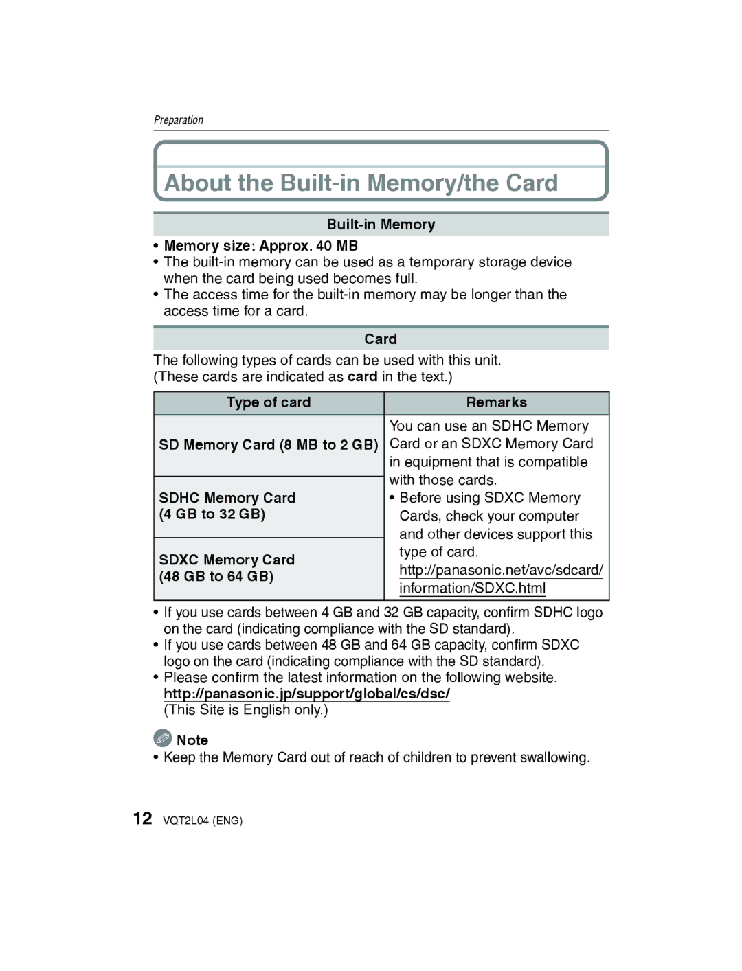 Panasonic DMC-FH22 operating instructions About the Built-in Memory/the Card 