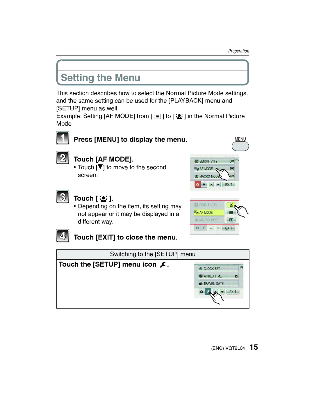 Panasonic DMC-FH22 operating instructions Setting the Menu 