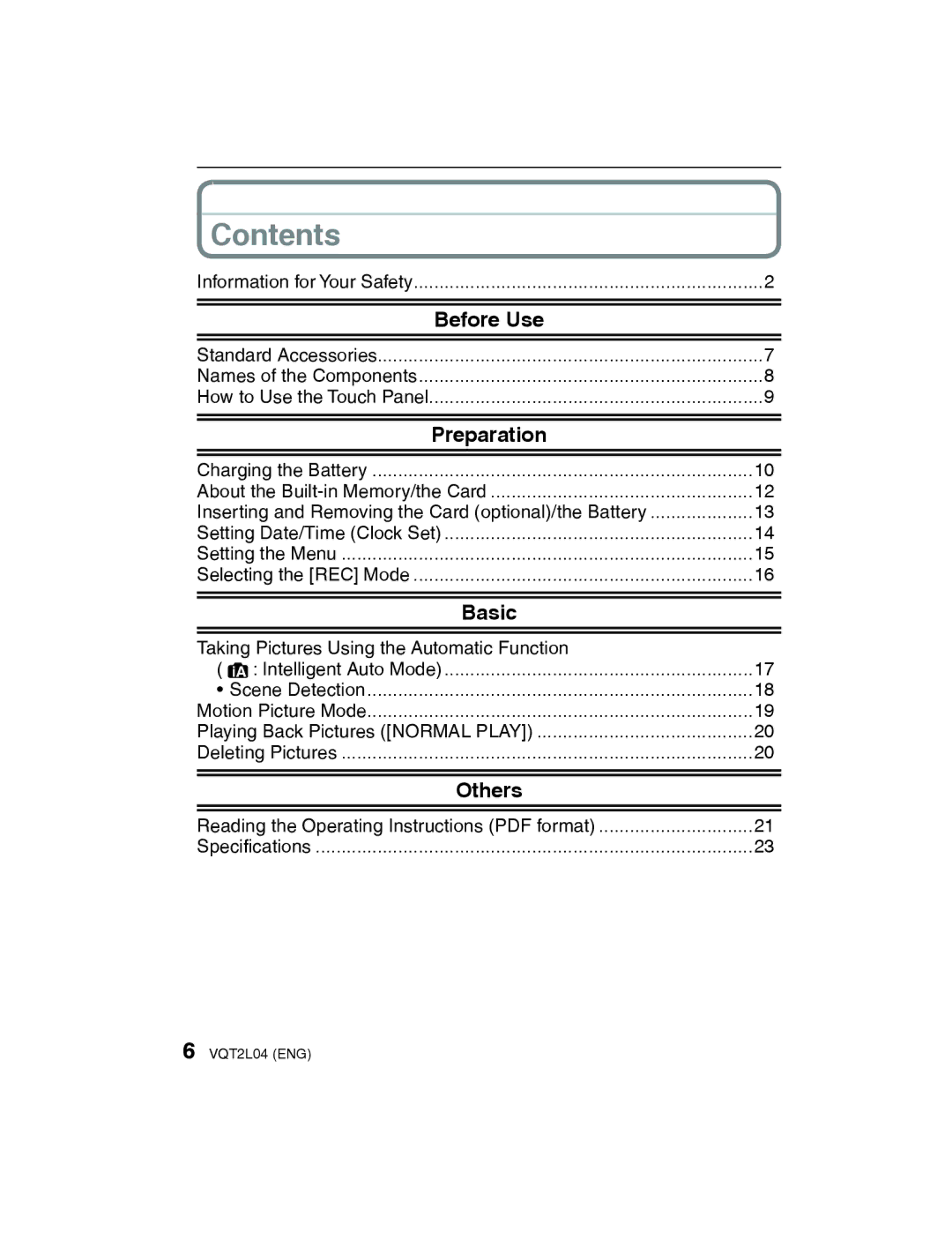 Panasonic DMC-FH22 operating instructions Contents 