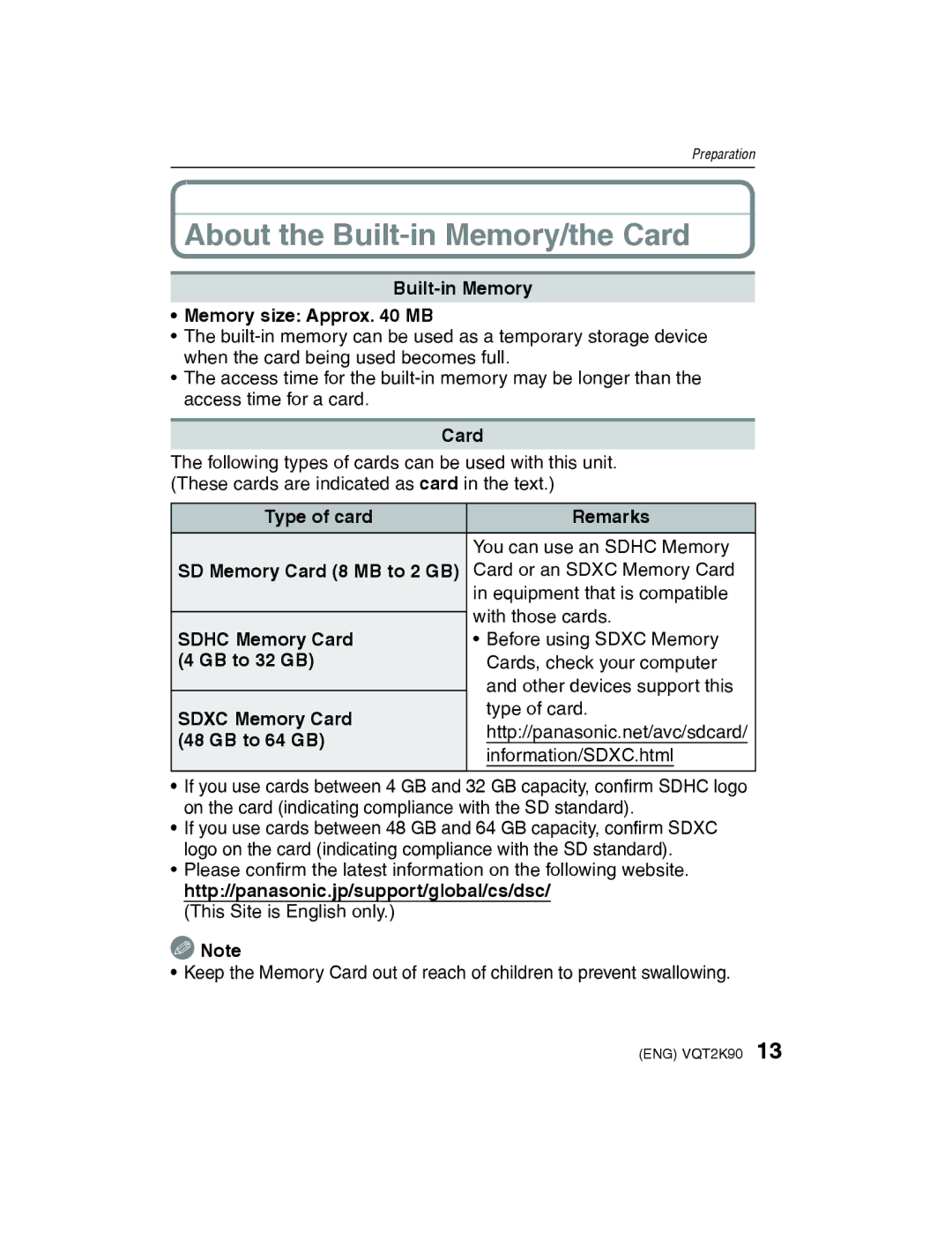 Panasonic DMC-FH22K operating instructions About the Built-in Memory/the Card 