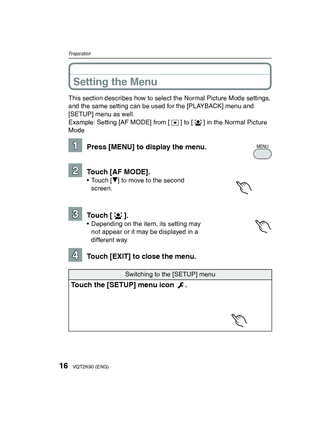 Panasonic DMC-FH22K operating instructions Setting the Menu 