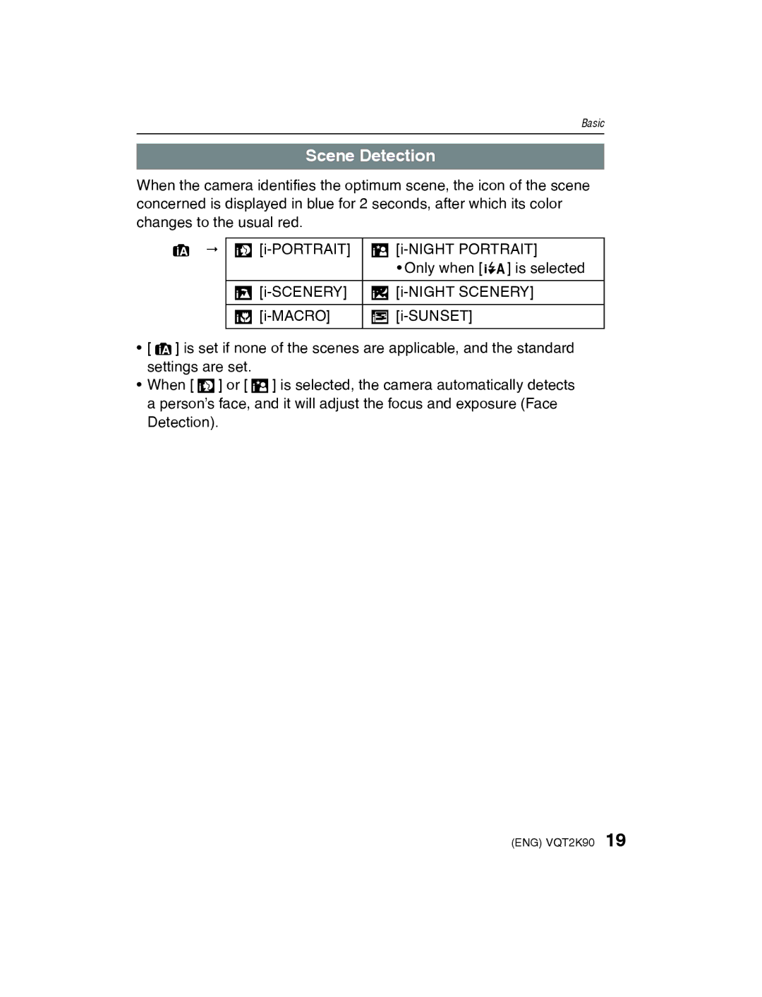 Panasonic DMC-FH22K operating instructions Scene Detection 