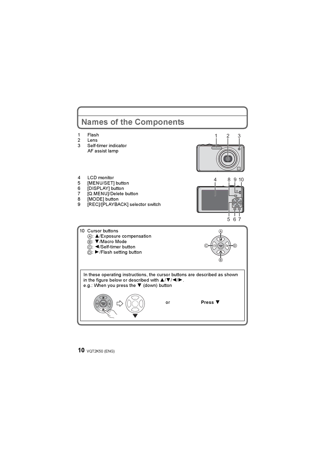 Panasonic DMC-FH20, DMC-FH3, DMC-FH1 operating instructions Names of the Components, Press 