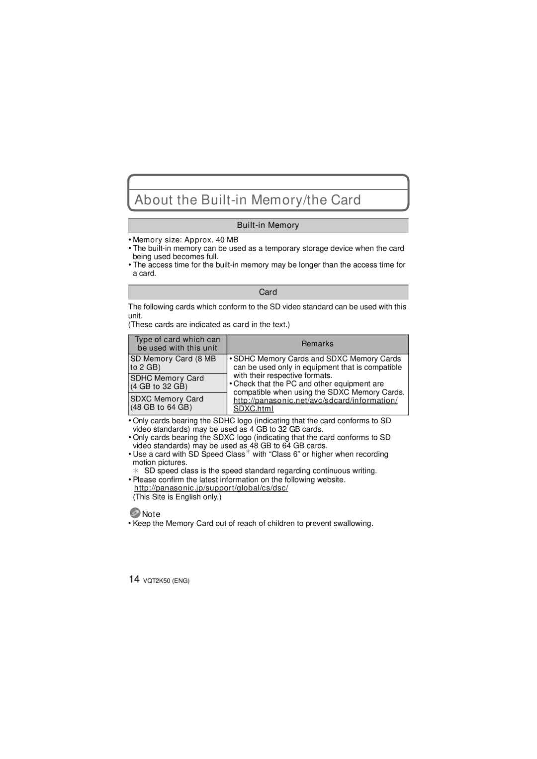 Panasonic DMC-FH1, DMC-FH3, DMC-FH20 operating instructions About the Built-in Memory/the Card 