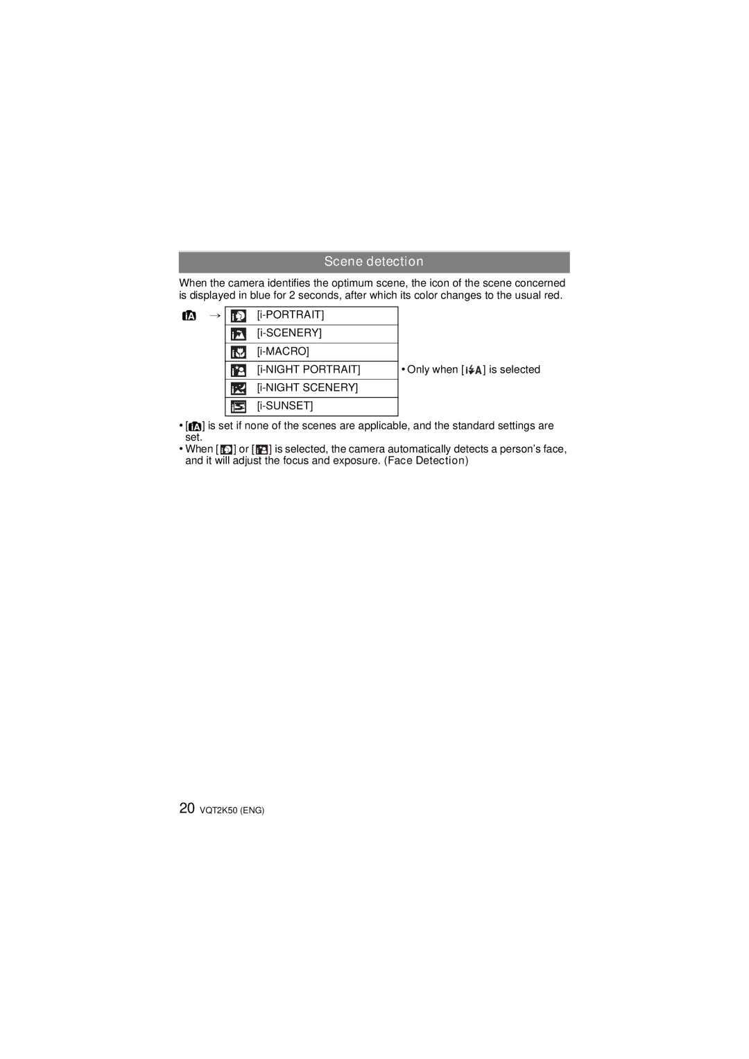 Panasonic DMC-FH1, DMC-FH3, DMC-FH20 operating instructions Scene detection 