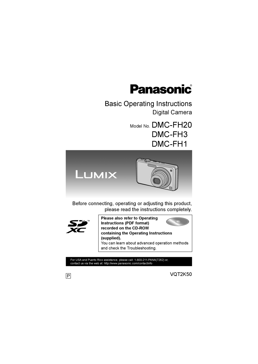 Panasonic operating instructions Model No. DMC-FH20, DMC-FH3 DMC-FH1, Basic Operating Instructions, Digital Camera 