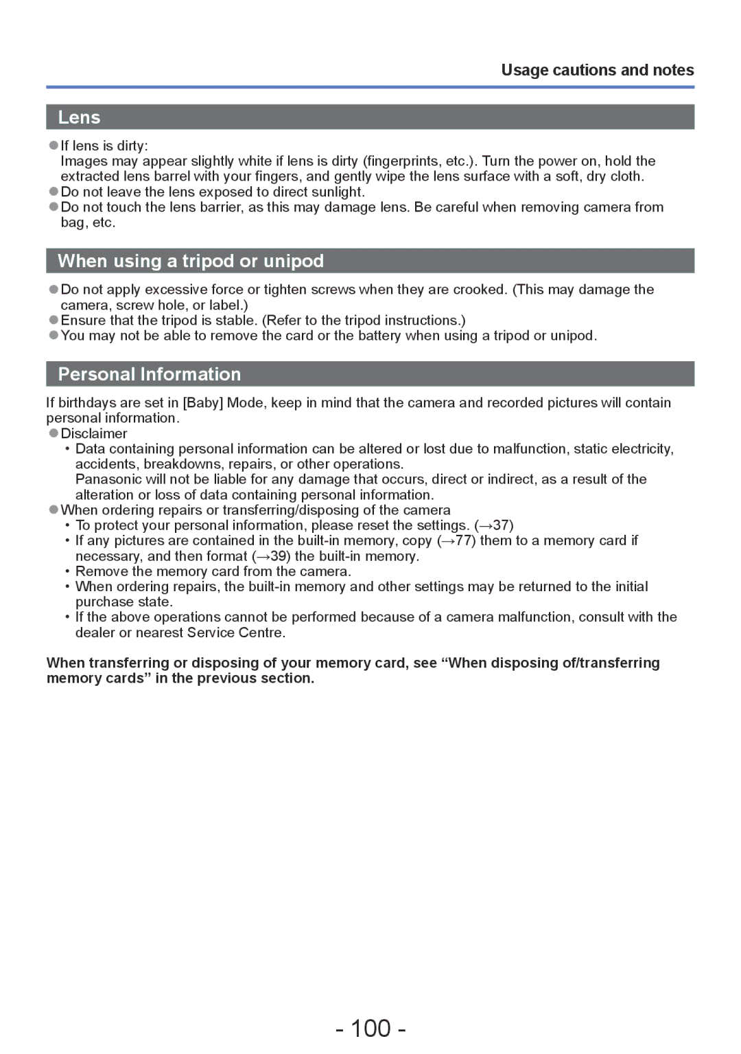 Panasonic DMC-FH4, DMC-S5, DMC-S2, DMC-FH6 operating instructions 100 