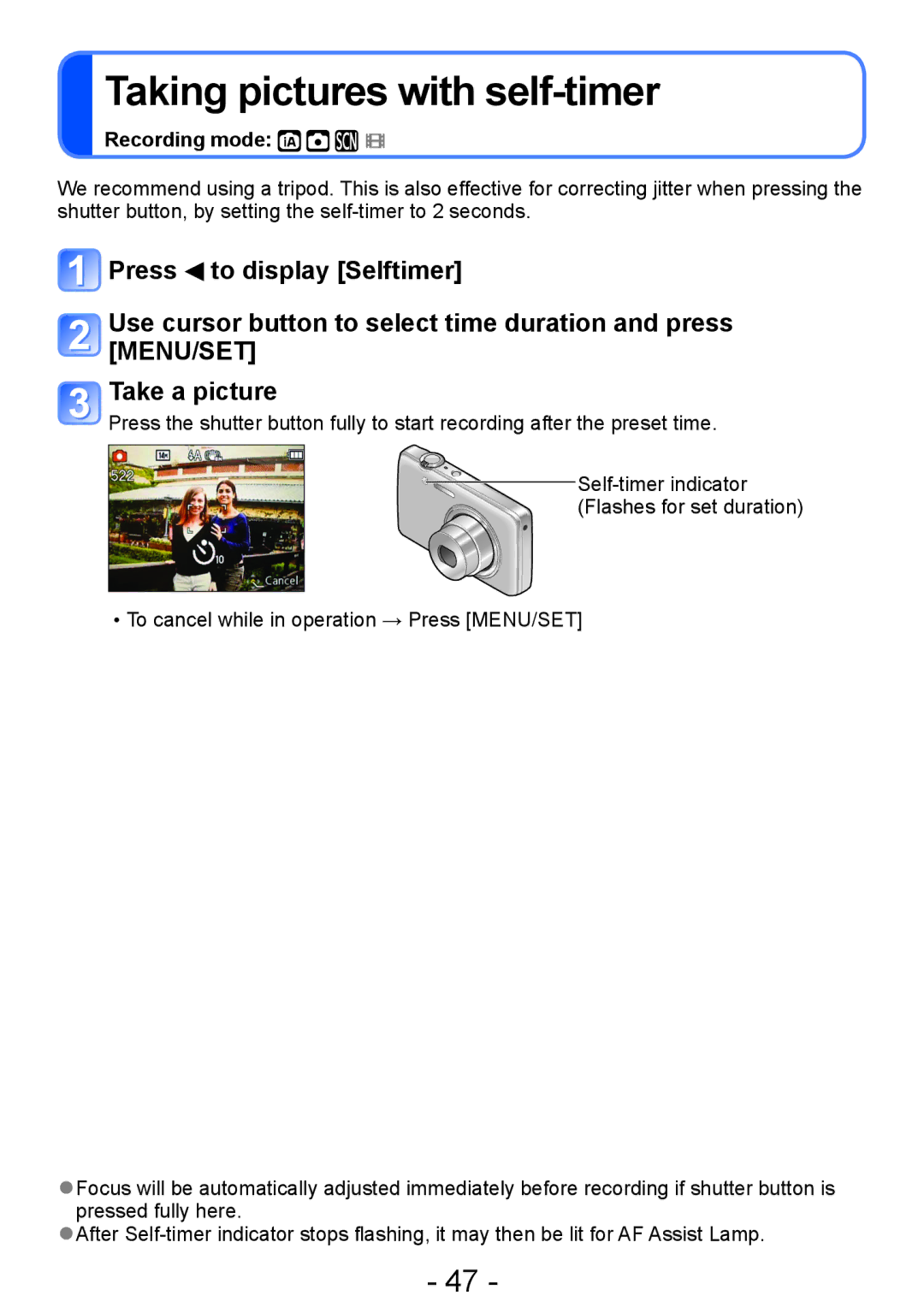 Panasonic DMC-FH6, DMC-FH4, DMC-S5, DMC-S2 operating instructions Taking pictures with self-timer 