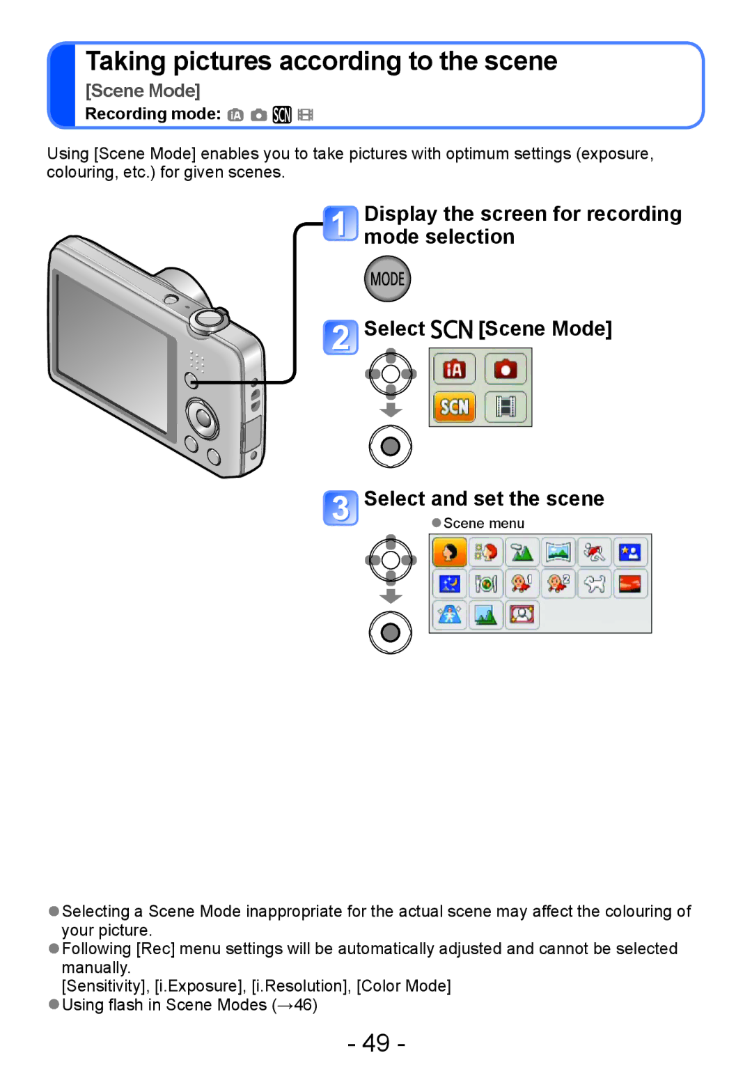 Panasonic DMC-S5, DMC-FH4, DMC-S2, DMC-FH6 operating instructions Taking pictures according to the scene 