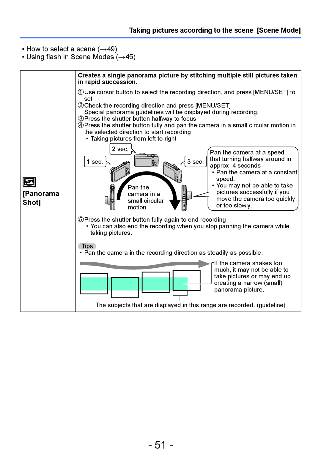 Panasonic DMC-FH6, DMC-FH4, DMC-S5, DMC-S2 operating instructions Panorama Shot 