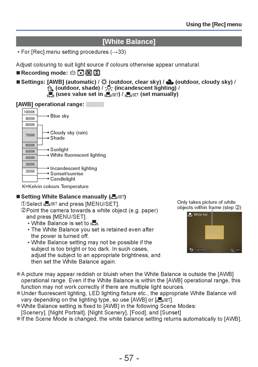 Panasonic DMC-S5, DMC-FH4, DMC-S2, DMC-FH6 operating instructions Setting White Balance manually 