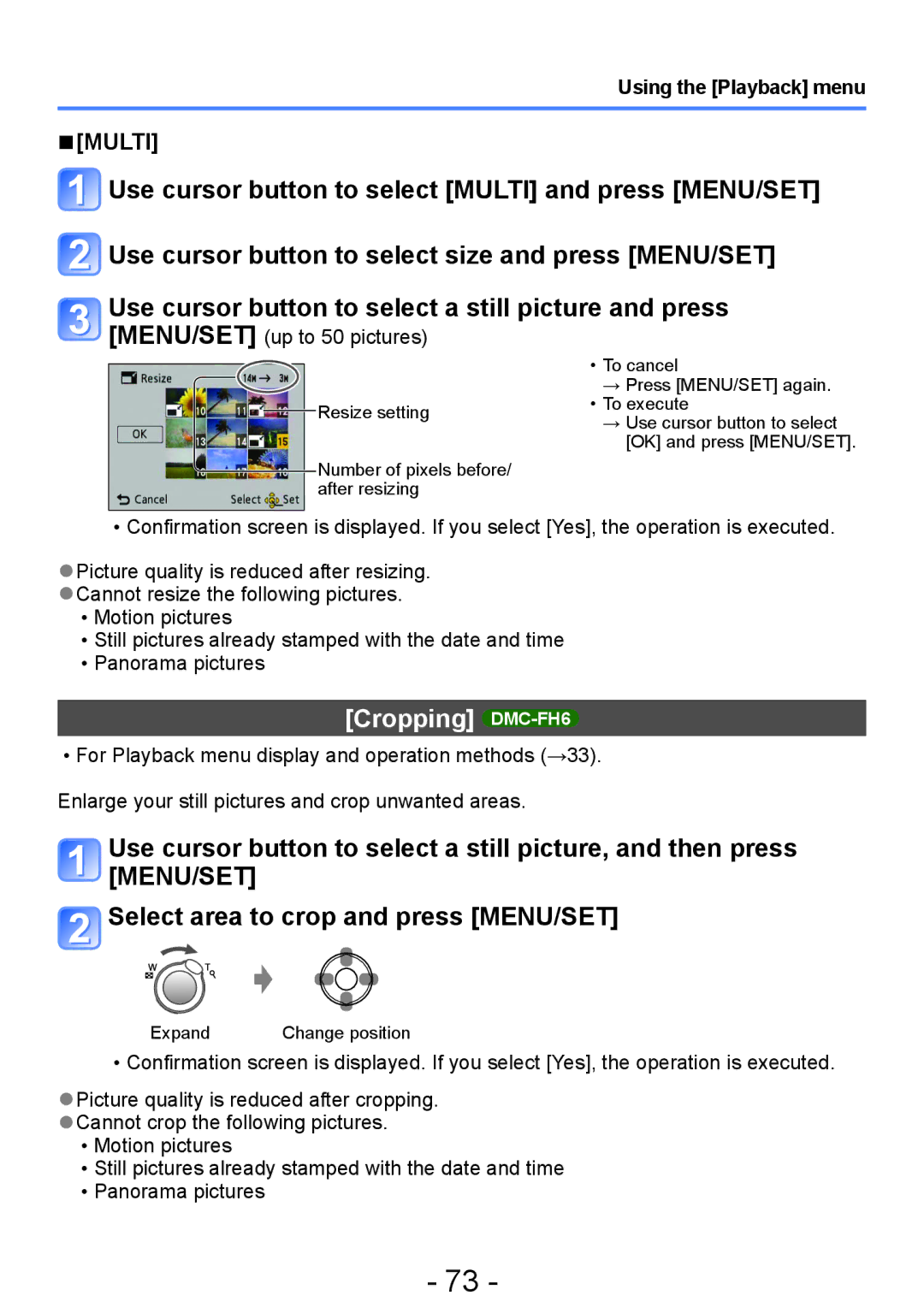 Panasonic DMC-S5, DMC-FH4, DMC-S2 operating instructions Cropping DMC-FH6, Using the Playback menu 