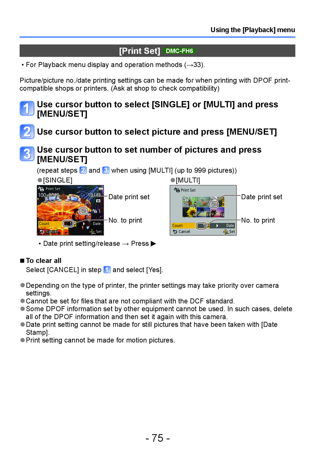 Panasonic DMC-FH4, DMC-S5, DMC-S2 operating instructions Print Set DMC-FH6 