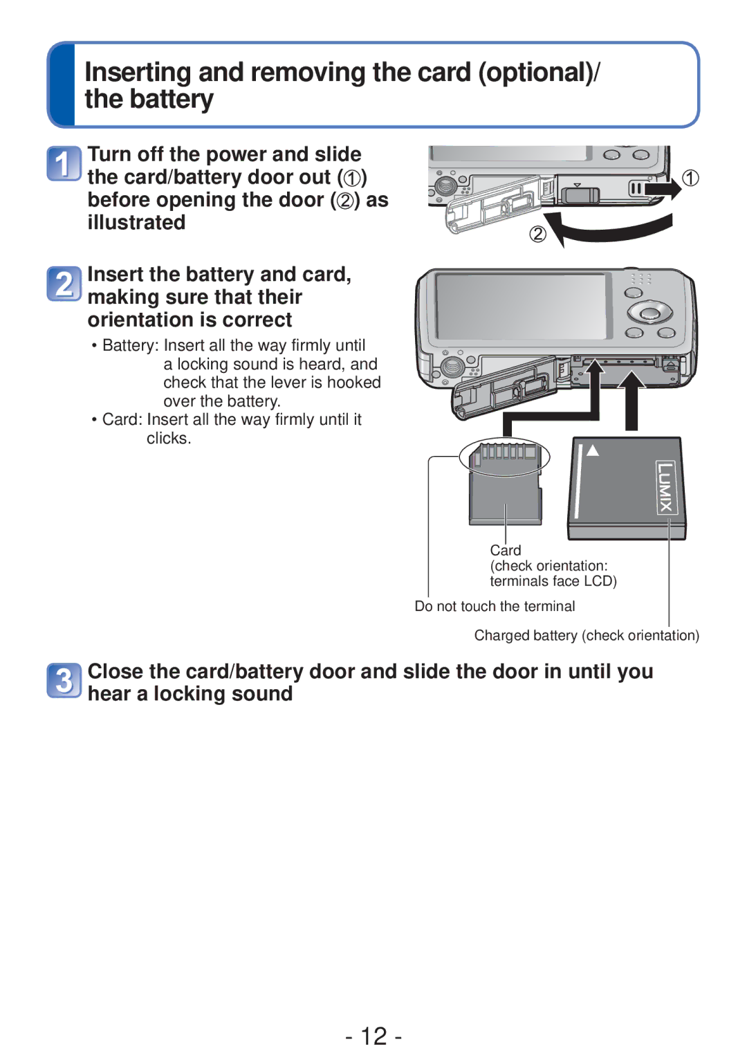 Panasonic DMC-FH4, DMC-S5 owner manual Inserting and removing the card optional/ the battery 