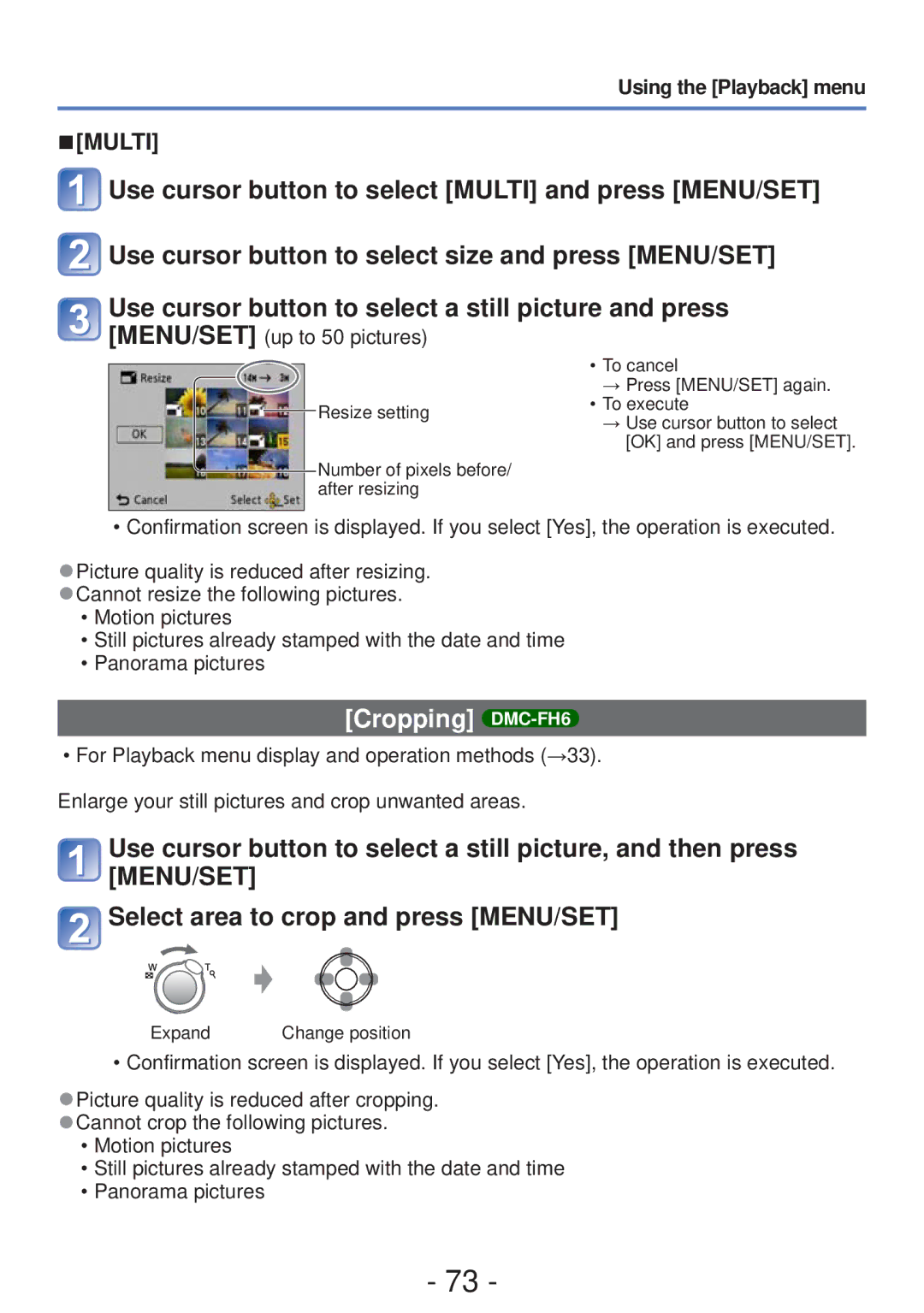 Panasonic DMC-S5, DMC-FH4 owner manual Cropping DMC-FH6, Using the Playback menu 
