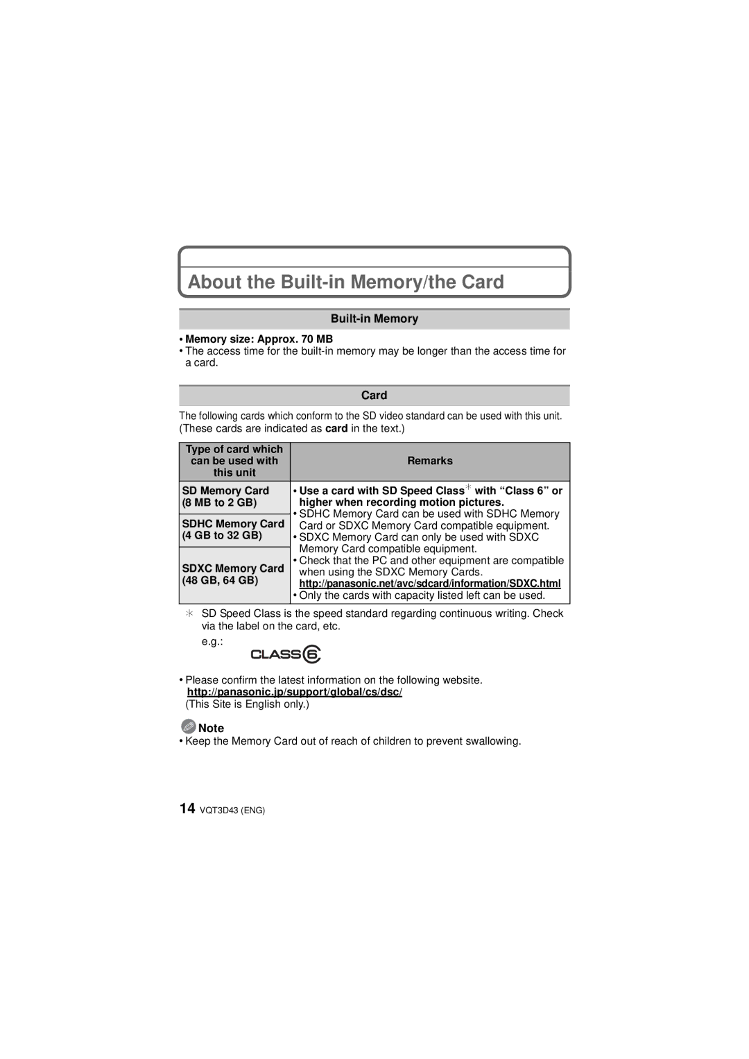 Panasonic DMC-FH5K, DMC-FH25, DMC-FH5S, DMCFH25S, DMCFH25K operating instructions About the Built-in Memory/the Card 