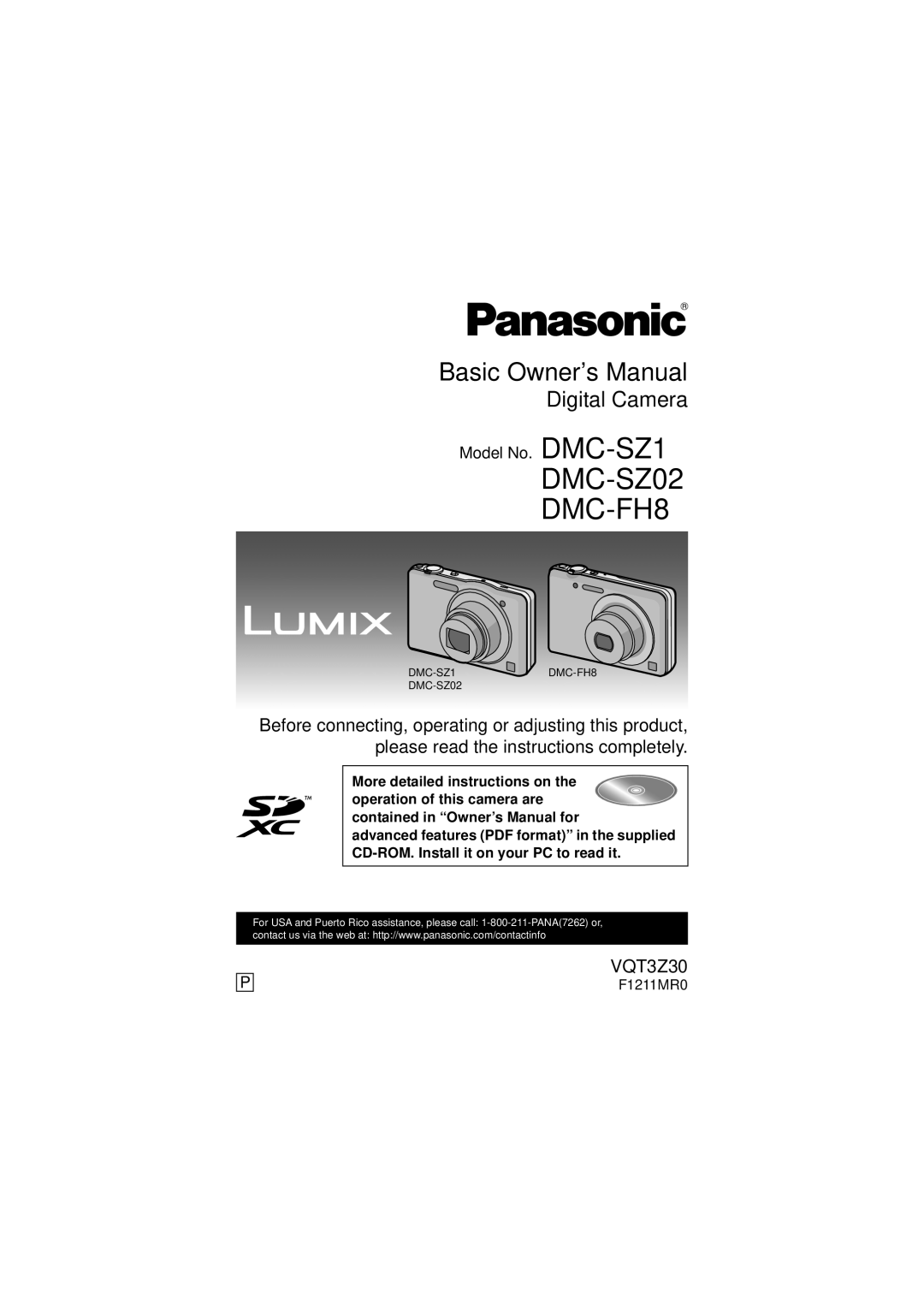 Panasonic DMC-FH8V, DMC-FH8K, DMC-FH8S, DMC-SZ1S, DMC-SZ1A, DMC-SZ1K, DMC-SZ1R owner manual DMC-SZ02 DMC-FH8 