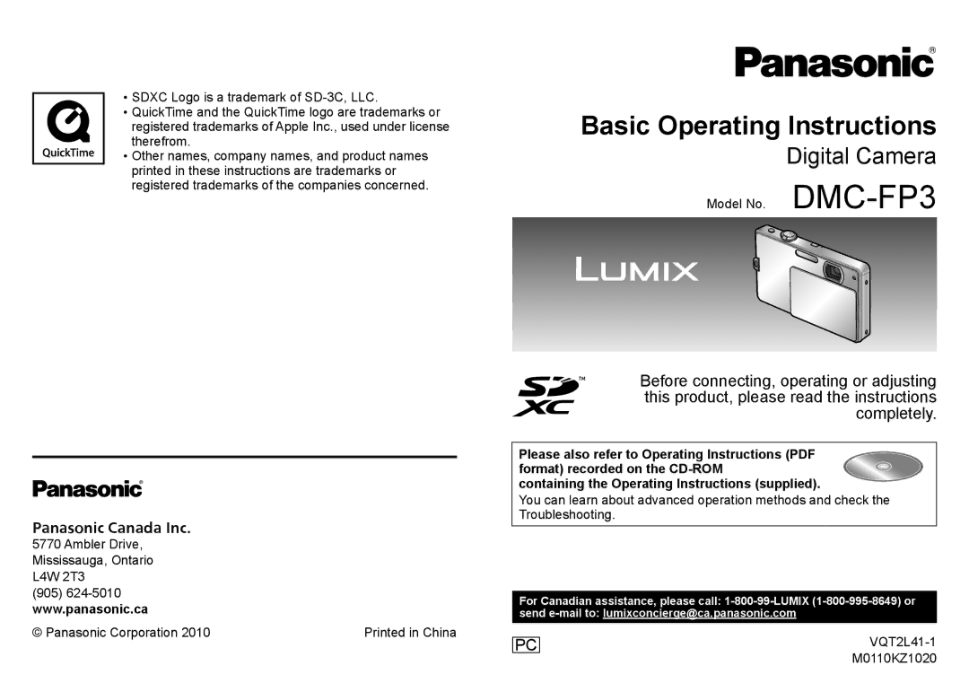 Panasonic operating instructions Operating Instructions for advanced features, Model No. DMC-FP3 