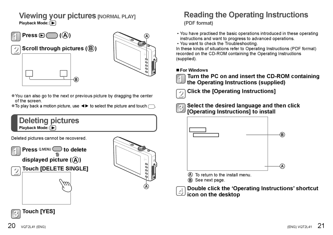 Panasonic DMC-FP3 Viewing your pictures Normal Play, Deleting pictures, Reading the Operating Instructions, For Windows 