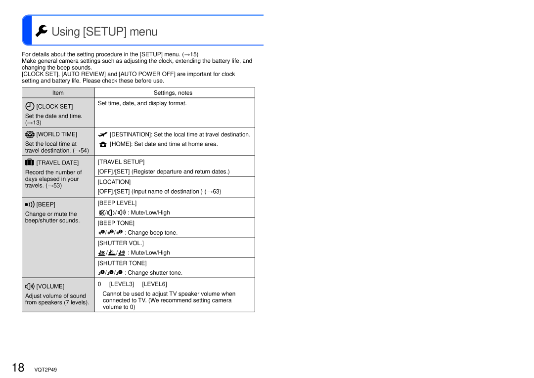 Panasonic DMC-FP3 operating instructions Using Setup menu 