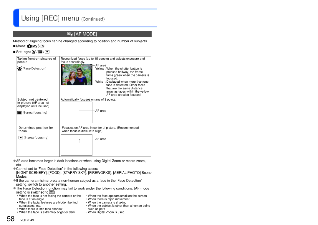 Panasonic DMC-FP3 operating instructions AF Mode 