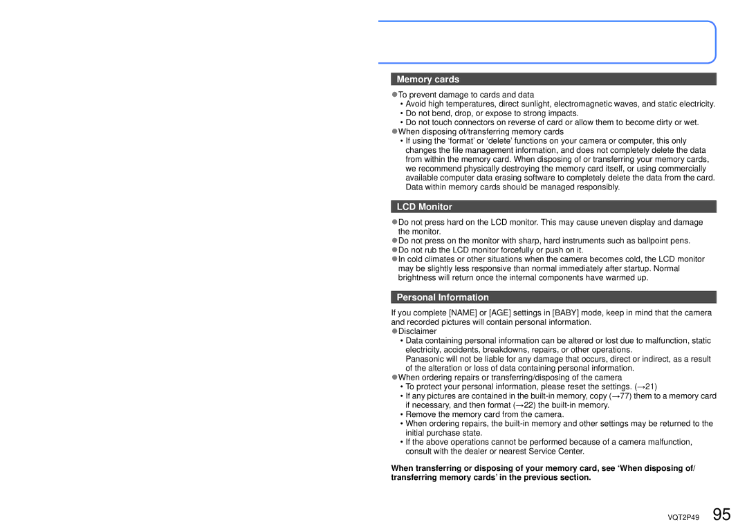 Panasonic DMC-FP3 operating instructions Memory cards 