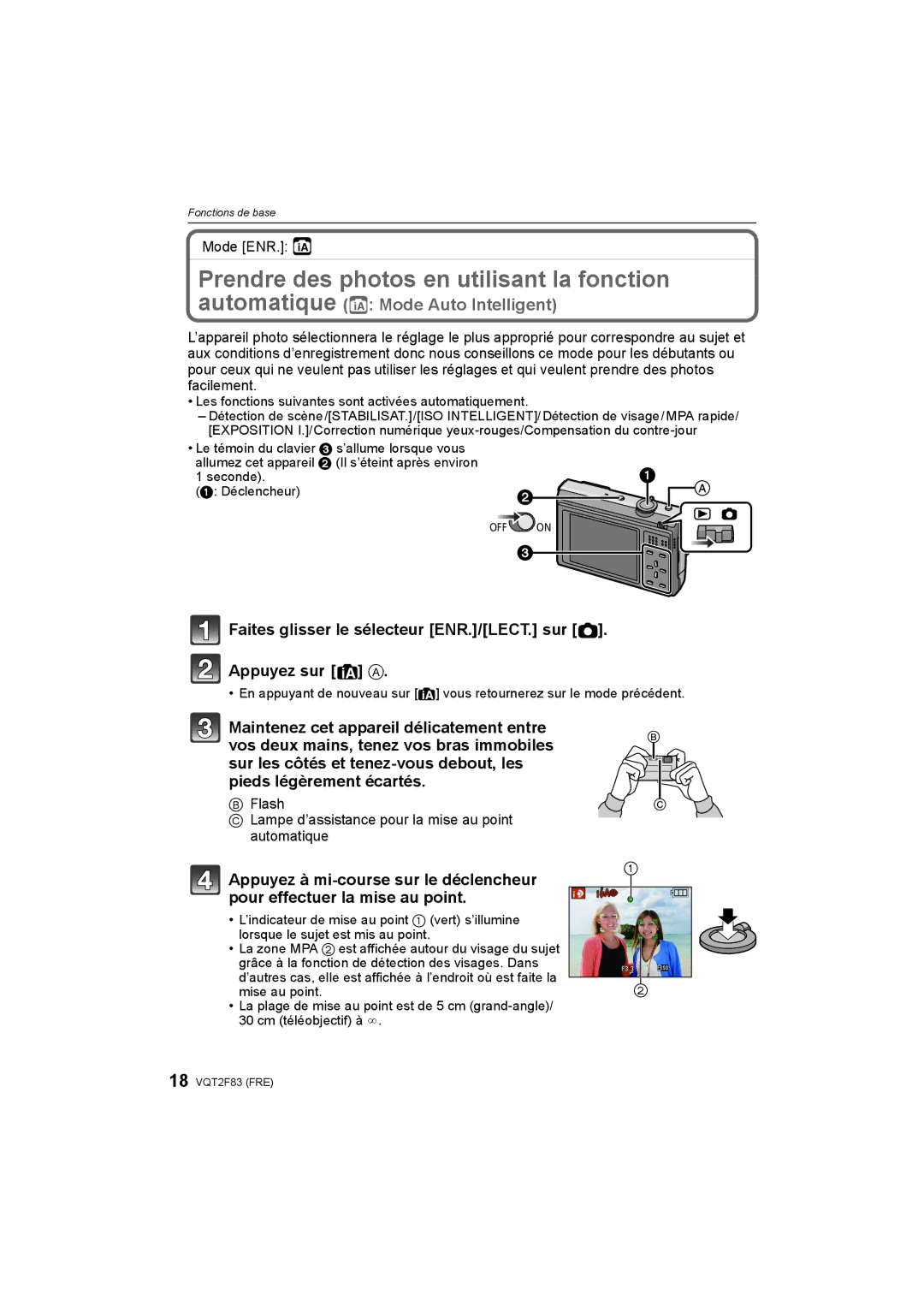 Panasonic DMC-FP8 manual Prendre des photos en utilisant la fonction, Mode ENR. ñ 