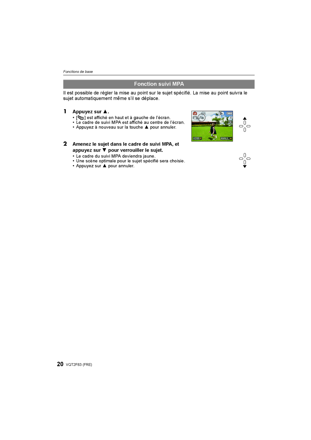 Panasonic DMC-FP8 manual Fonction suivi MPA, Appuyez sur 