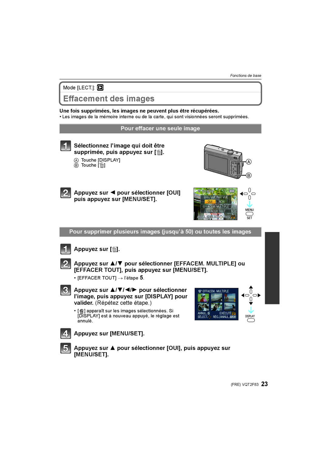 Panasonic DMC-FP8 manual Effacement des images, Pour effacer une seule image 