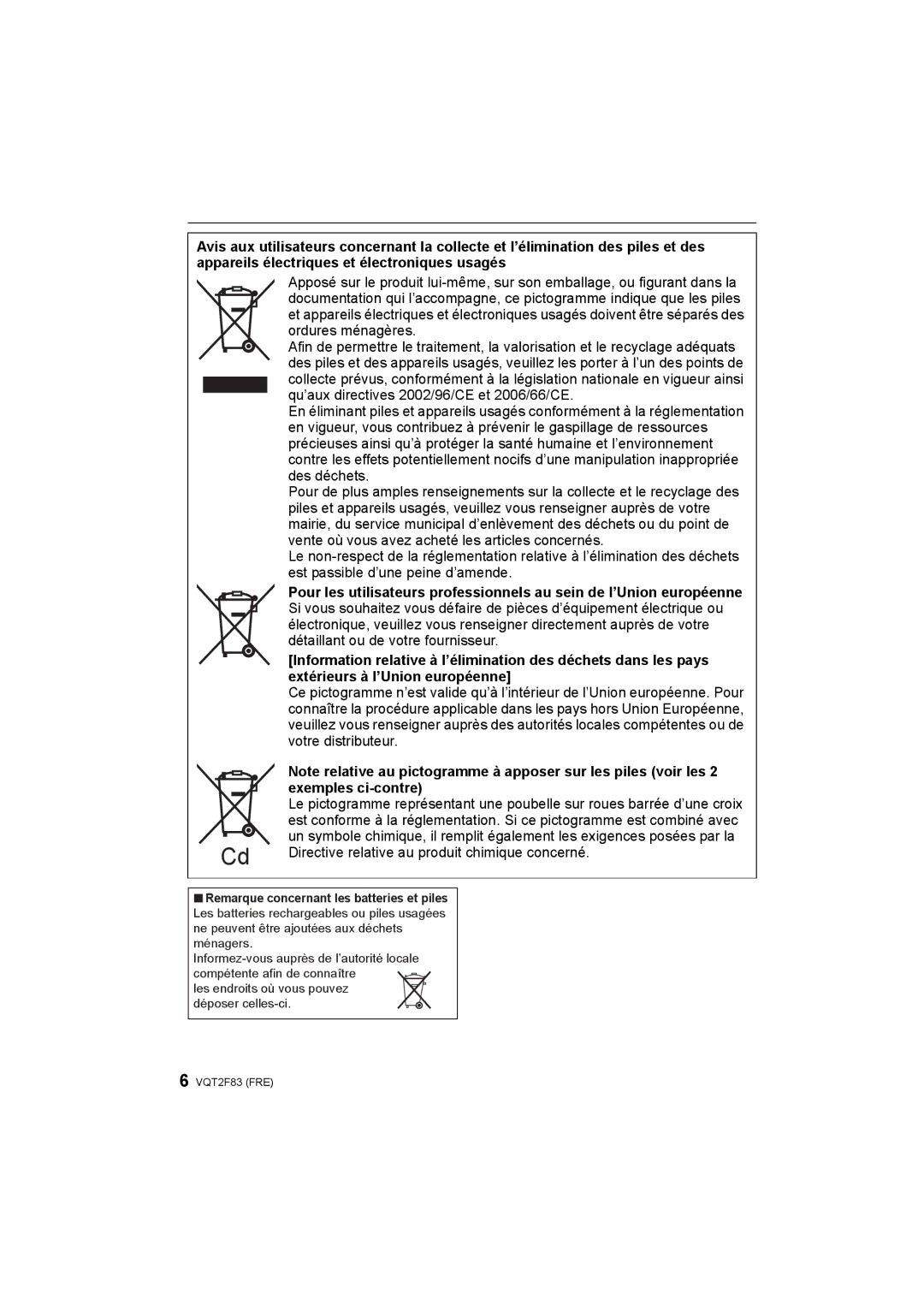 Panasonic DMC-FP8 manual Directive relative au produit chimique concerné 