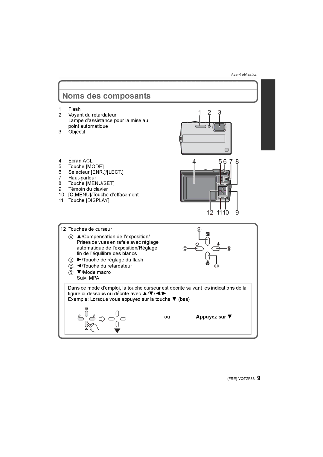 Panasonic DMC-FP8 manual Noms des composants, 12 1110 