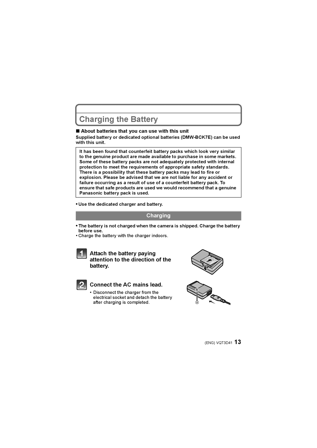 Panasonic DMC-FS18, DMC-FS14, DMC-FS35, DMC-FS16 Charging the Battery, About batteries that you can use with this unit 