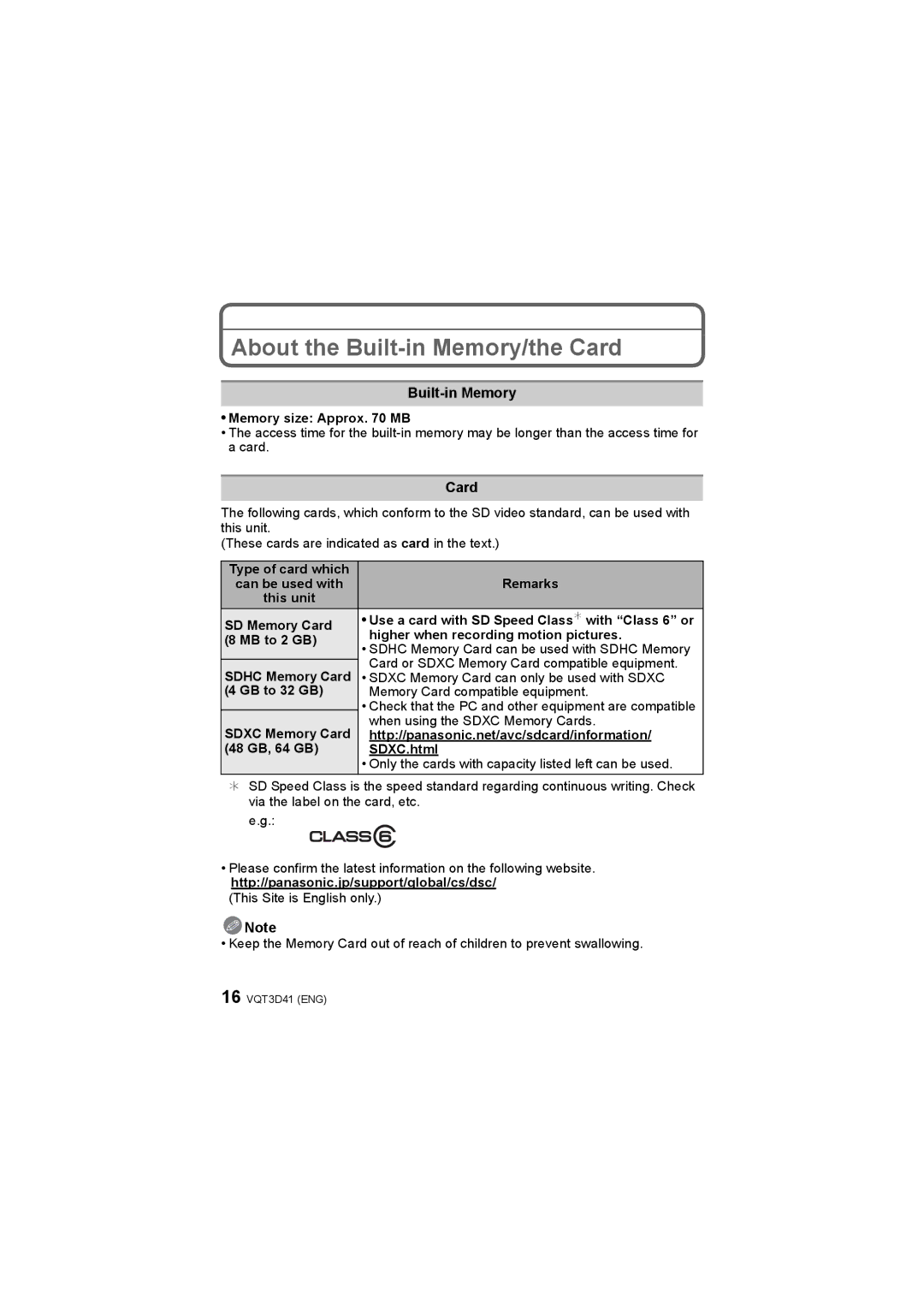 Panasonic DMC-FS14, DMC-FS18, DMC-FS35, DMC-FS16 operating instructions About the Built-in Memory/the Card 