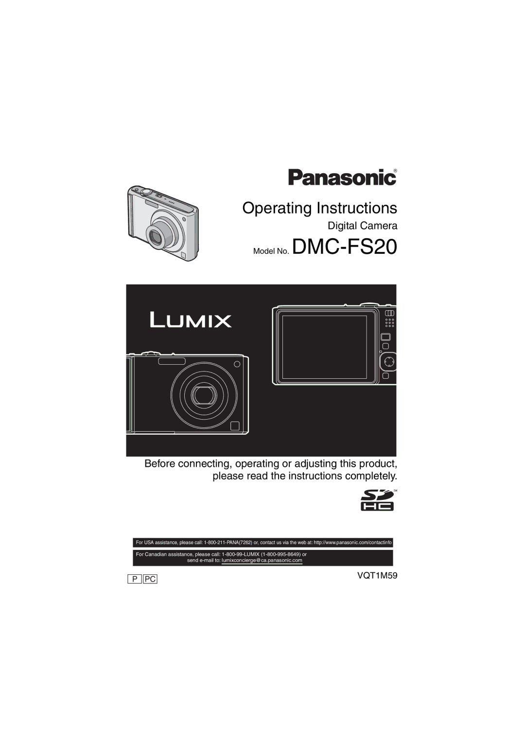 Panasonic DMC-FS20 operating instructions Operating Instructions 