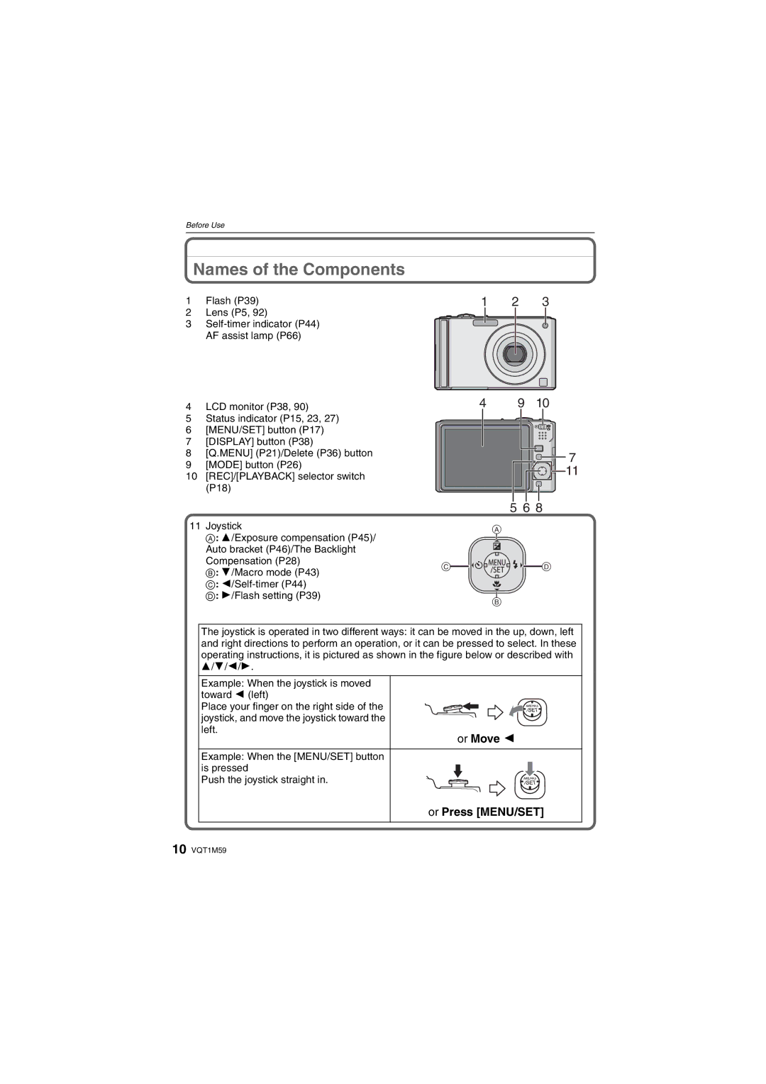 Panasonic DMC-FS20 operating instructions Names of the Components, Or Move Or Press MENU/SET 