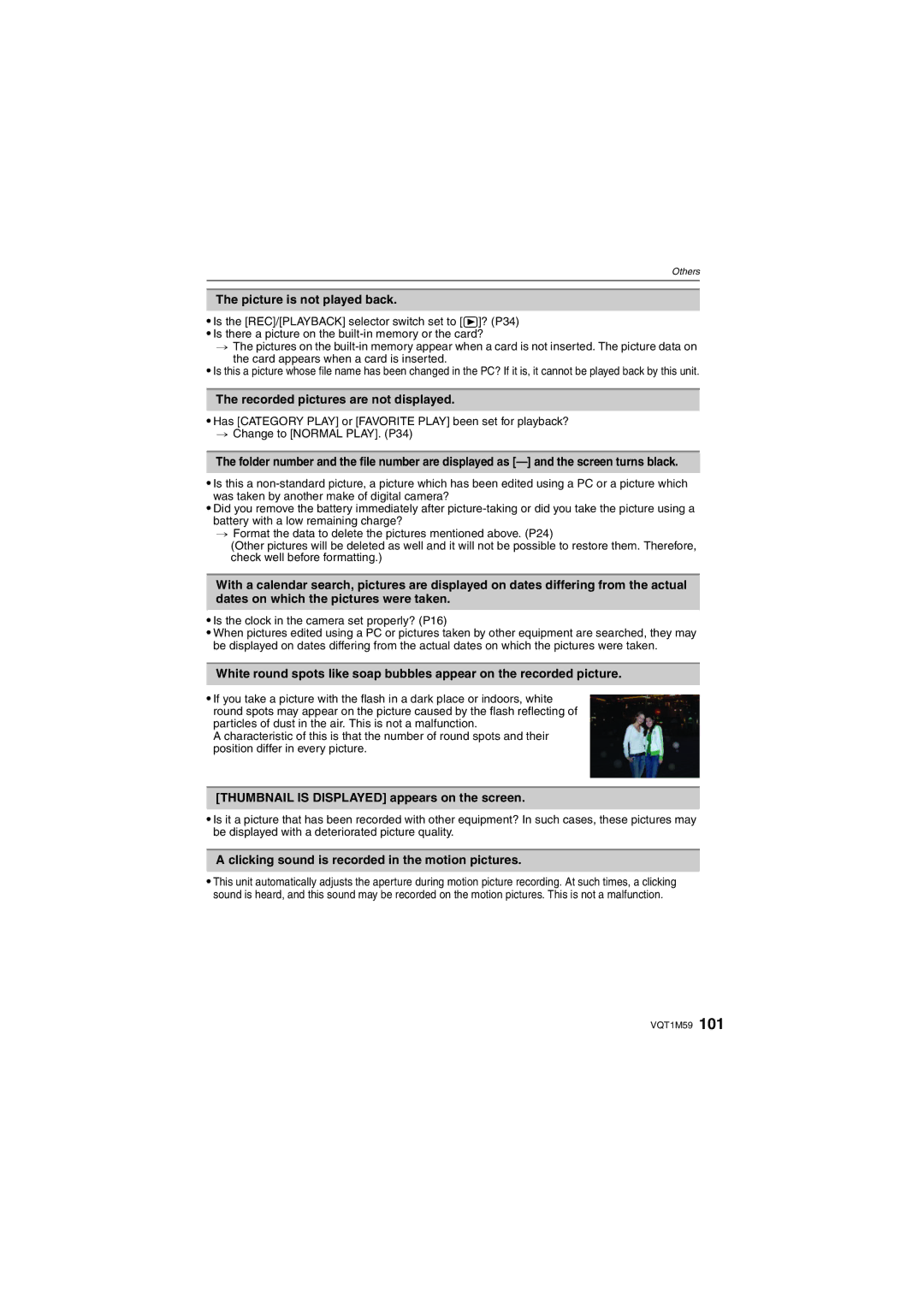 Panasonic DMC-FS20 operating instructions Picture is not played back, Recorded pictures are not displayed 