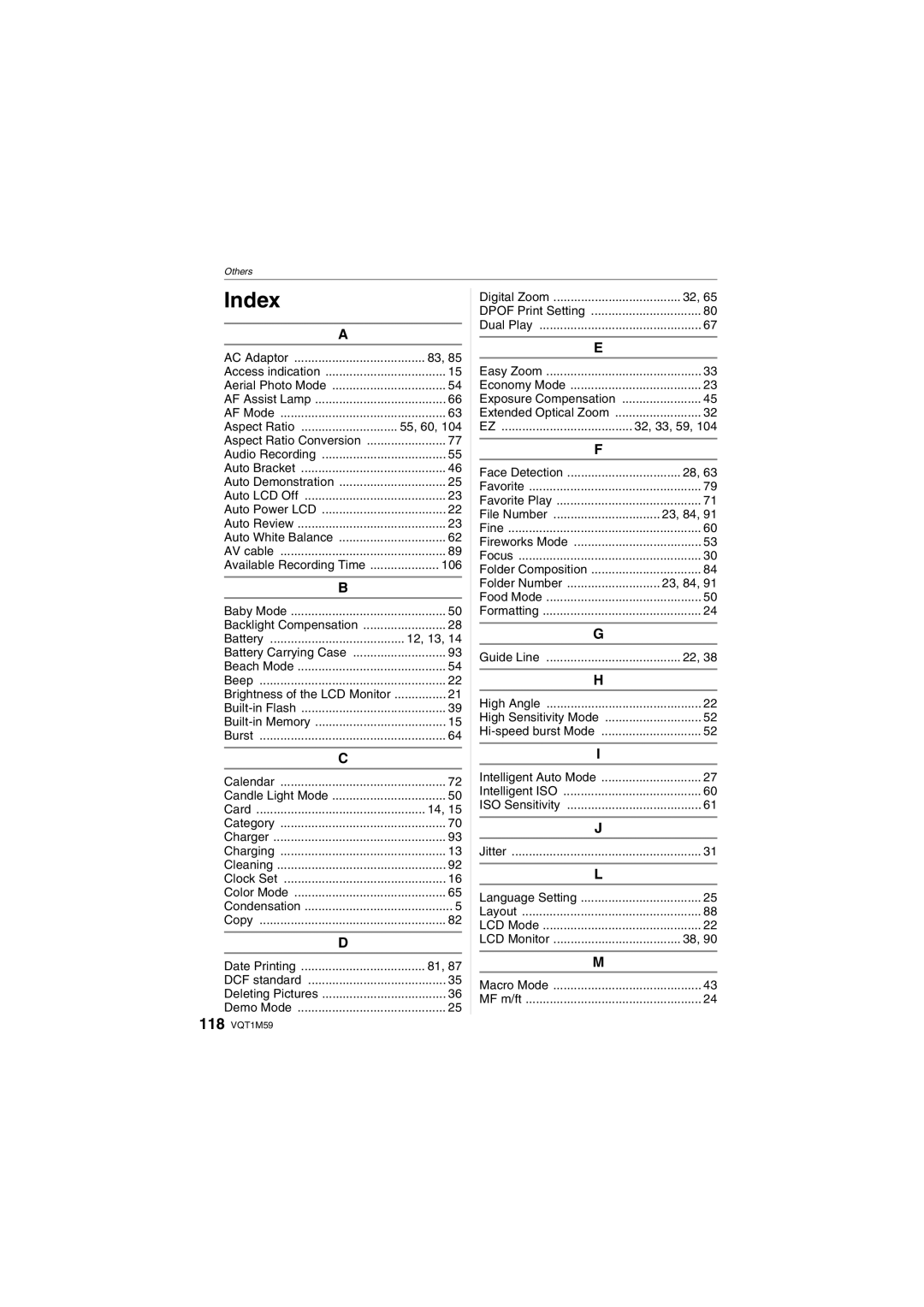 Panasonic DMC-FS20 operating instructions Aspect Ratio, 106, 12, 13, 23, 84 