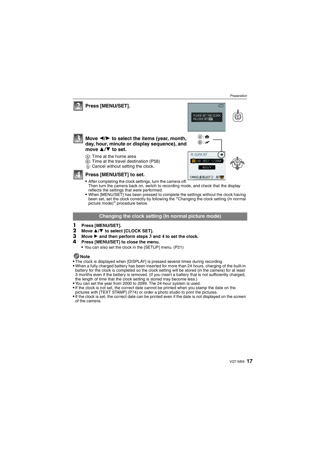 Panasonic DMC-FS20 operating instructions Press MENU/SET to set, Changing the clock setting In normal picture mode 