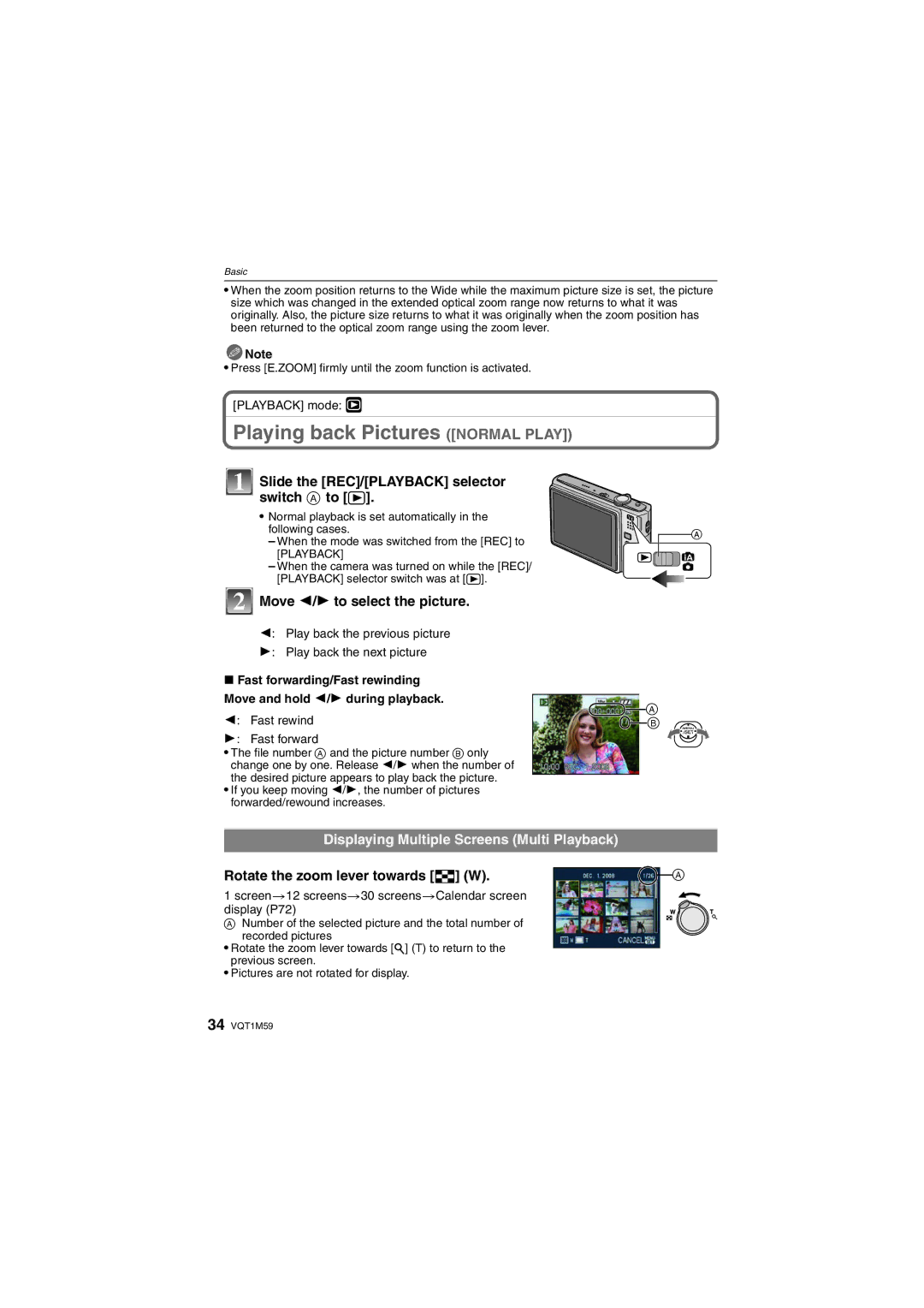 Panasonic DMC-FS20 operating instructions Playing back Pictures Normal Play, Slide the REC/PLAYBACK selector switch a to 