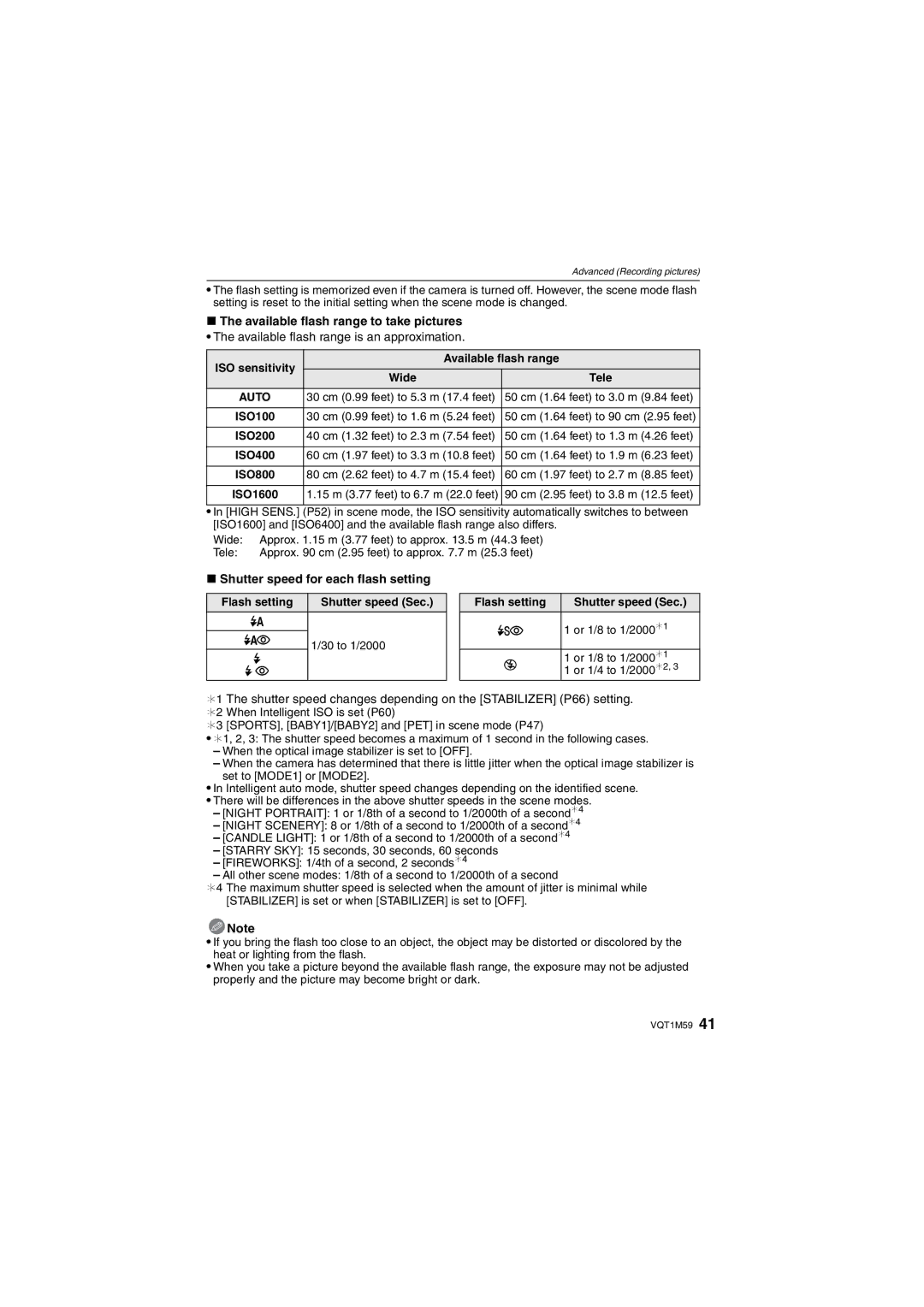 Panasonic DMC-FS20 operating instructions Available flash range to take pictures, Available flash range is an approximation 