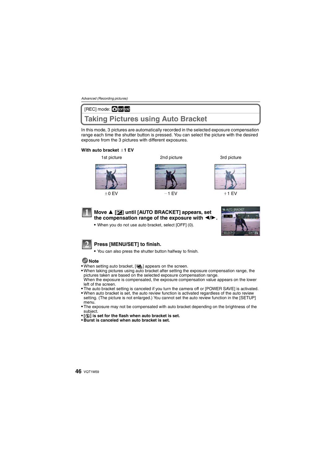 Panasonic DMC-FS20 operating instructions Taking Pictures using Auto Bracket, REC mode ·½¾, With auto bracket d1 EV 