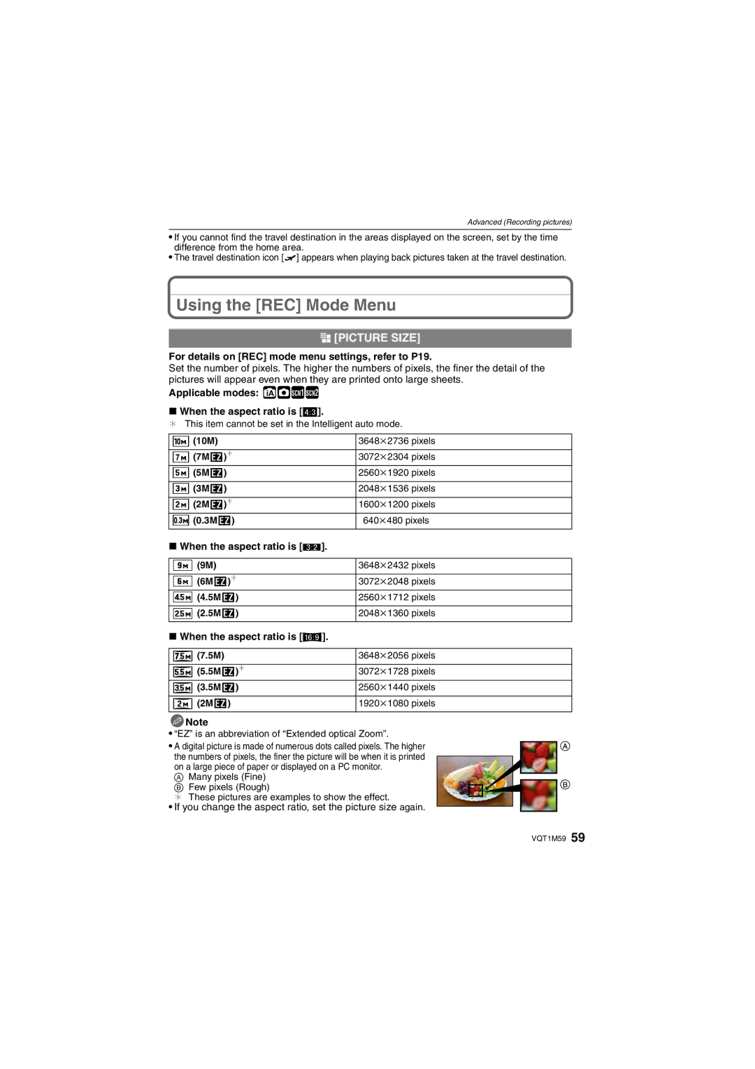 Panasonic DMC-FS20 operating instructions Using the REC Mode Menu, @ Picture Size 