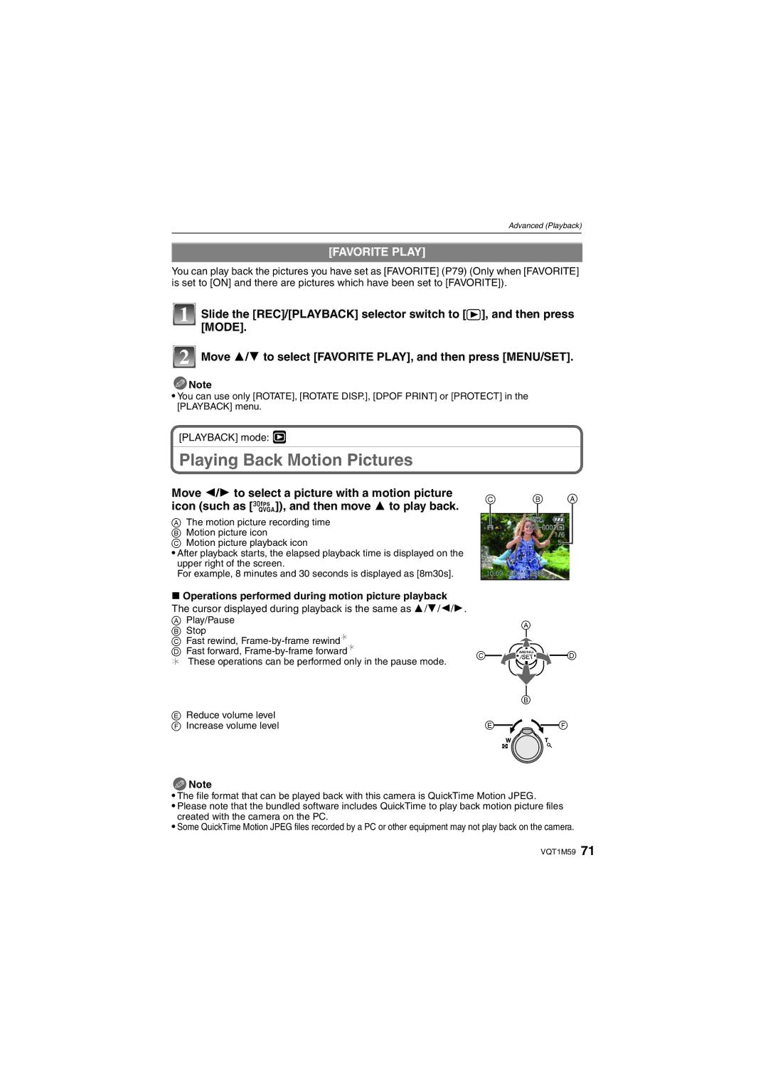 Panasonic DMC-FS20 operating instructions Playing Back Motion Pictures, Favorite Play 