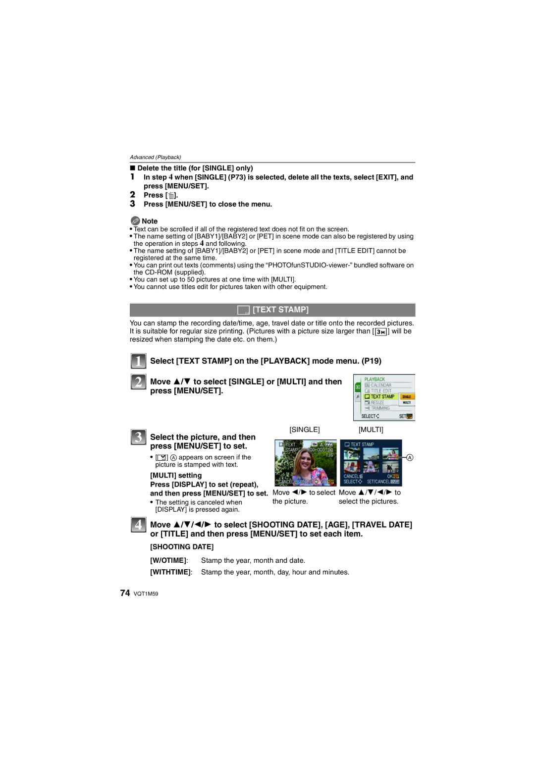 Panasonic DMC-FS20 operating instructions Text Stamp, Shooting Date 