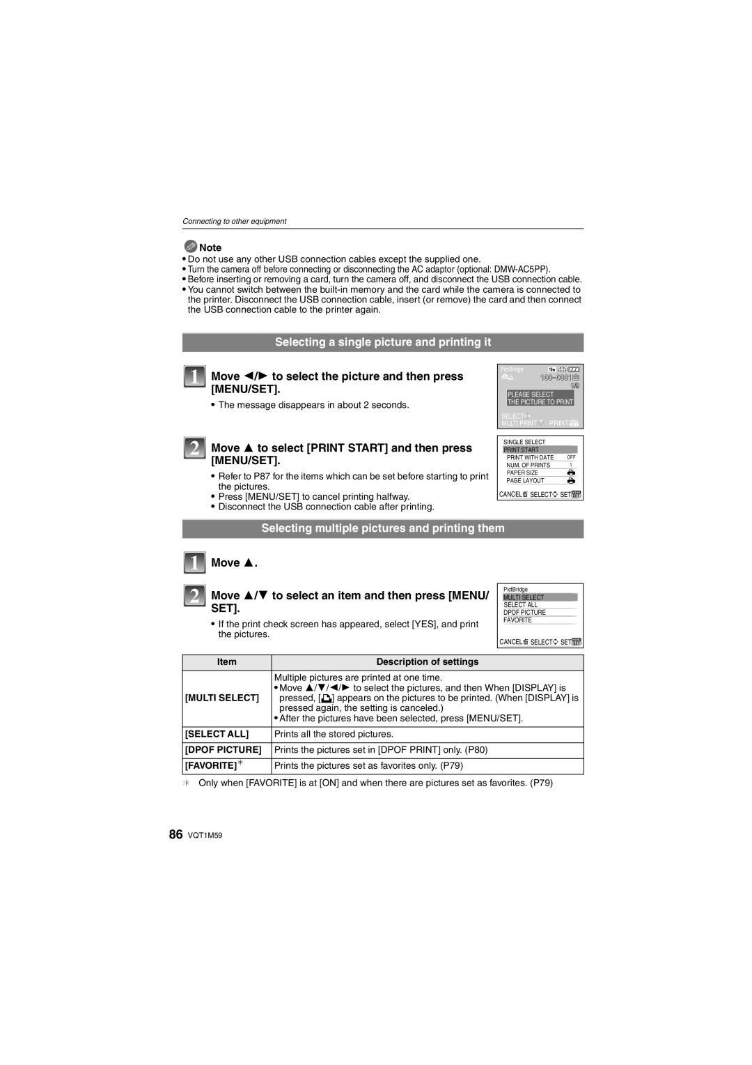 Panasonic DMC-FS20 Selecting a single picture and printing it, Move 3 to select Print Start and then press MENU/SET 