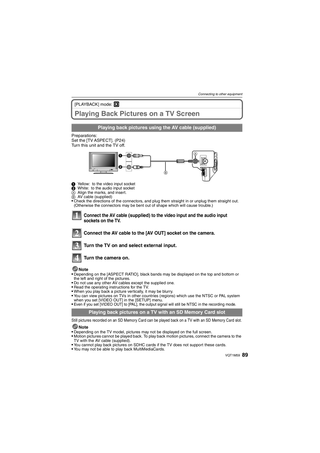 Panasonic DMC-FS20 Playing Back Pictures on a TV Screen, Playing back pictures using the AV cable supplied 