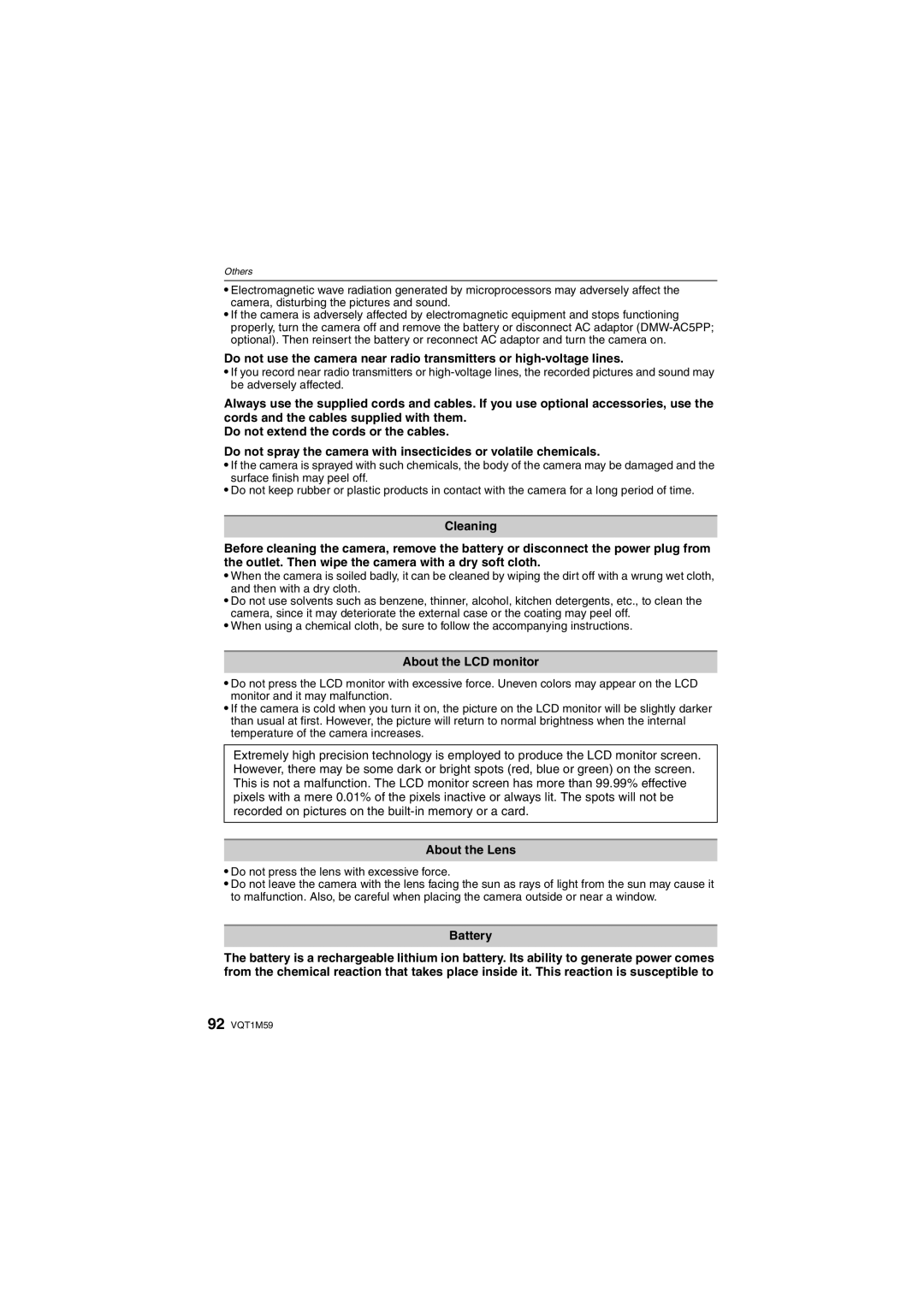 Panasonic DMC-FS20 operating instructions About the LCD monitor, About the Lens, Battery 