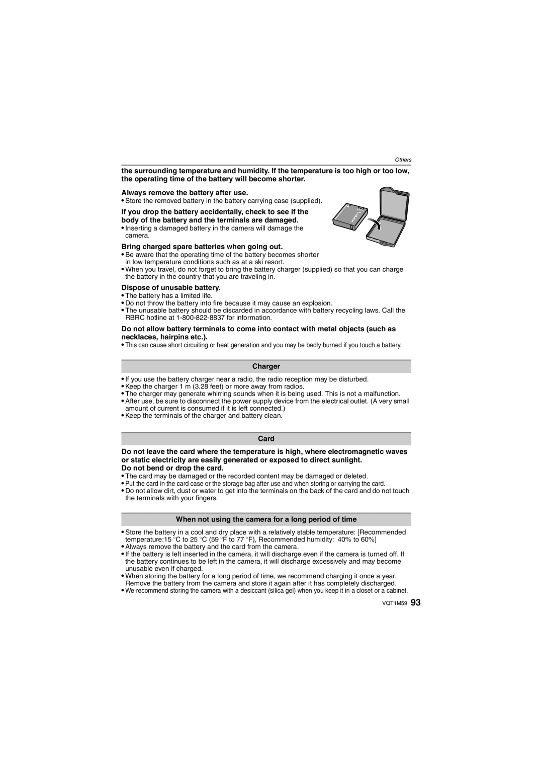 Panasonic DMC-FS20 Bring charged spare batteries when going out, Dispose of unusable battery, Charger 