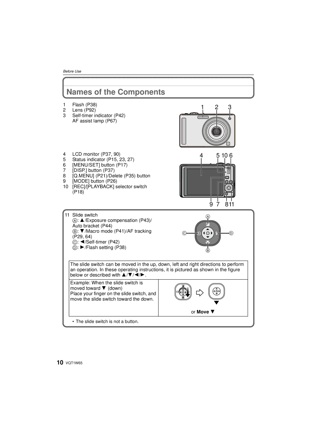 Panasonic DMC-FS25 operating instructions Names of the Components, Or Move, Slide switch is not a button 