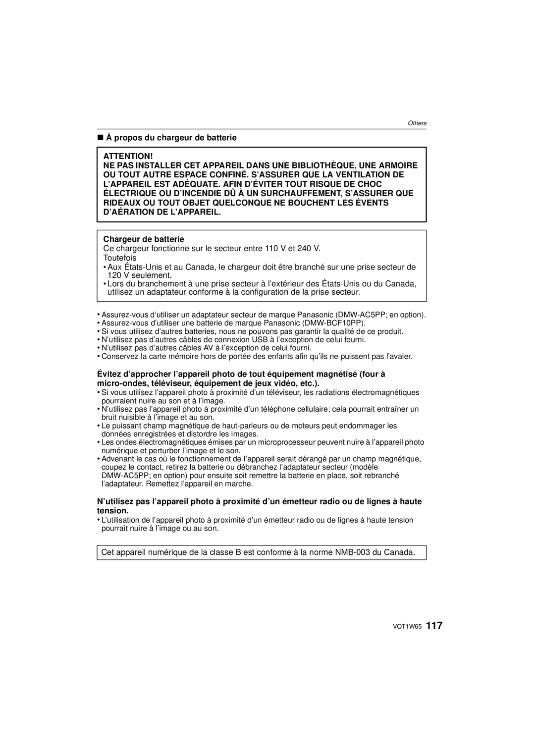 Panasonic DMC-FS25 operating instructions Propos du chargeur de batterie, Chargeur de batterie 